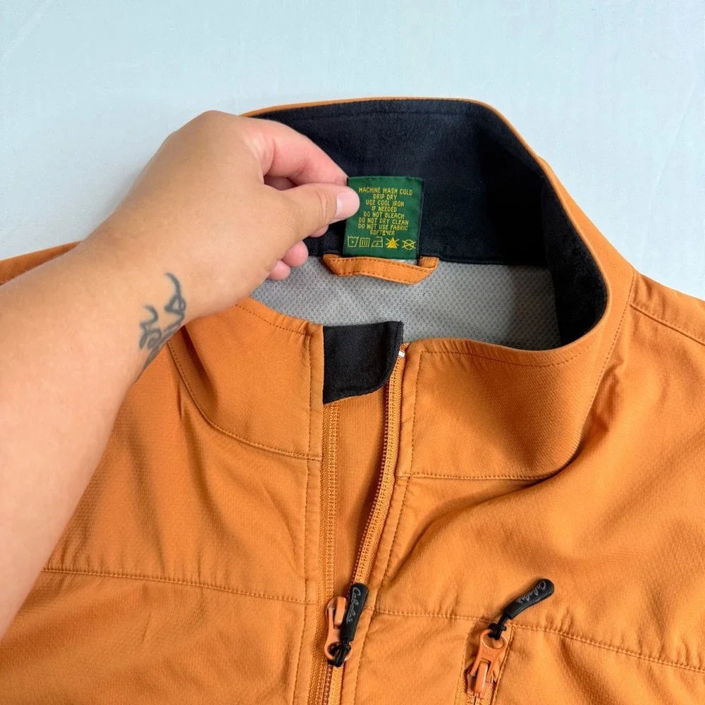 Cabelas Mens Softshell Jacket Burnt Orange Full Zip Outdoor Hiking Large